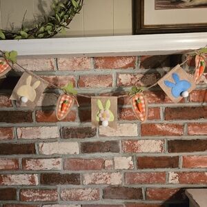 Handmade Embroidered Easter Bunny Plaid Carrots Garland Decor Rustic Cottagecore